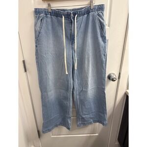American Eagle Low-Rise Ultra Wide Leg Light Wash Elastic Waist Jeans L